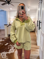 Load image into Gallery viewer, Great Seeing You Matcha Stripe Pullover &amp; Short Set
