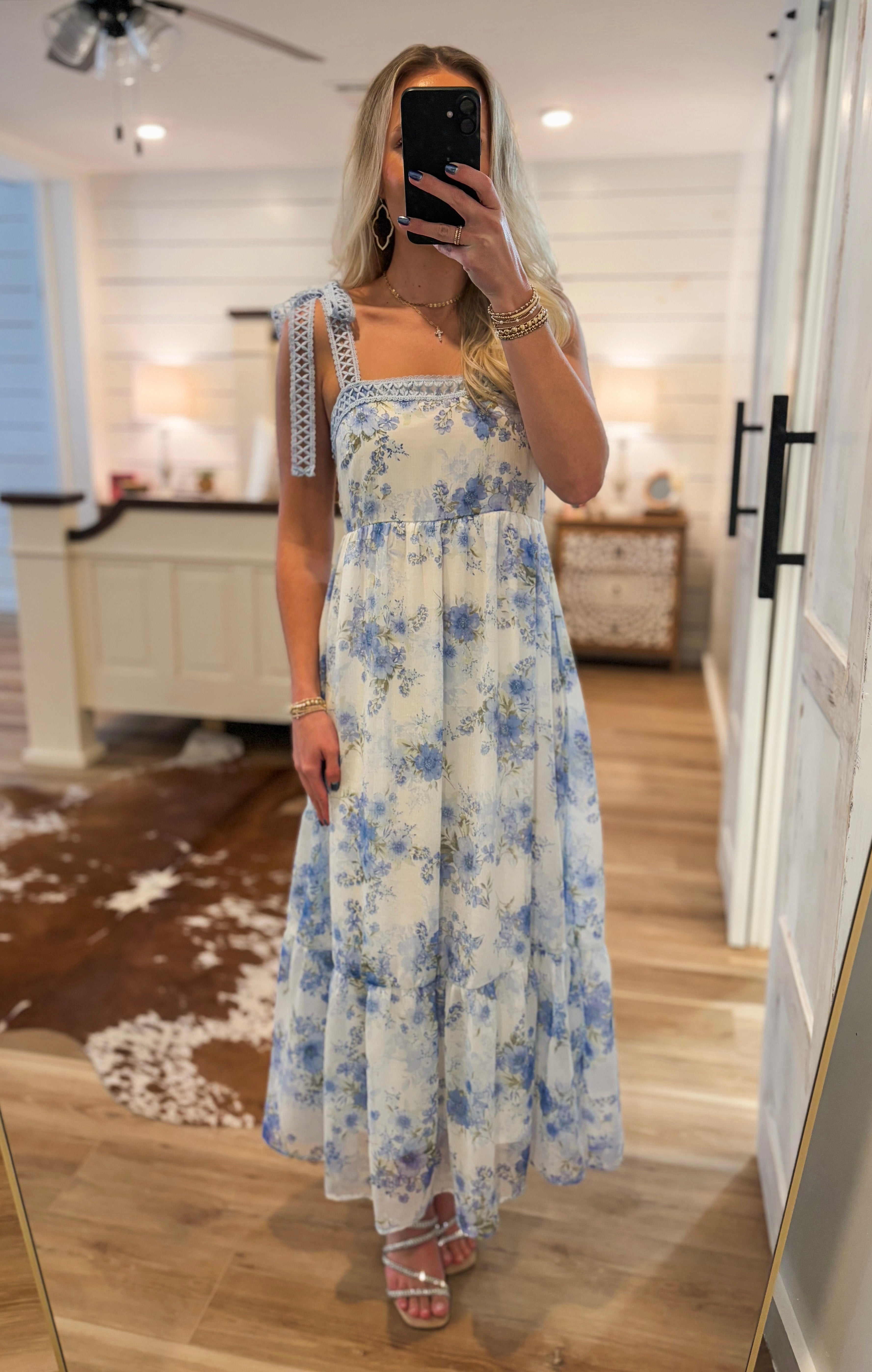 Adoring You Powder Blue & White Floral Maxi Dress