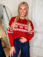 Load image into Gallery viewer, By The Fire Red Bow Sweater
