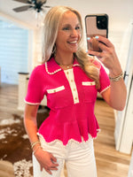 Load image into Gallery viewer, High In Class Pink Peplum Blouse
