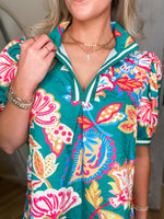 Load image into Gallery viewer, Short Timing Emerald Paisley Contrast Mini Dress
