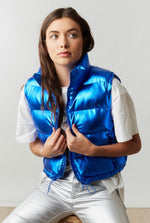 Load image into Gallery viewer, Your Type Royal Blue Metallic Puffer Vest
