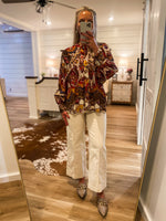 Load image into Gallery viewer, Kind Acts Brown Multi Printed Button Down Blouse
