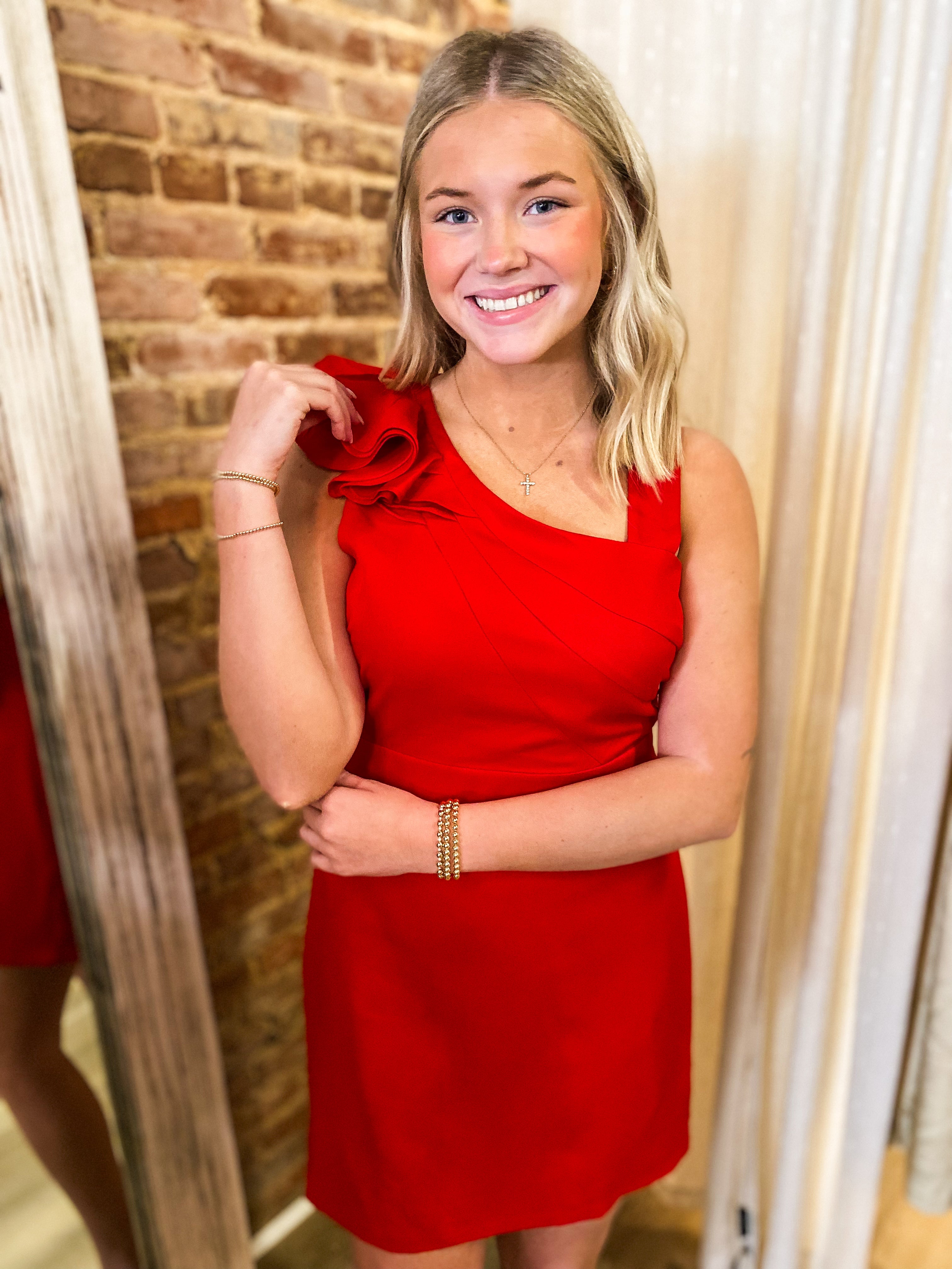 Perfect Timing Red Ruffle Strap Mini Dress