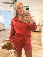 Load image into Gallery viewer, Up For It Brick Red Pullover &amp; Shorts Set
