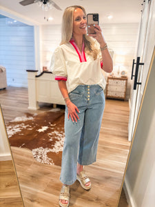 Name For Us Cream Contrast Blouse