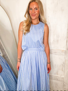 Best Is Coming Blue Striped Tank & Midi Skirt Set