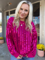 Load image into Gallery viewer, Won My Heart Fuchsia Knitted Sequin Sweater
