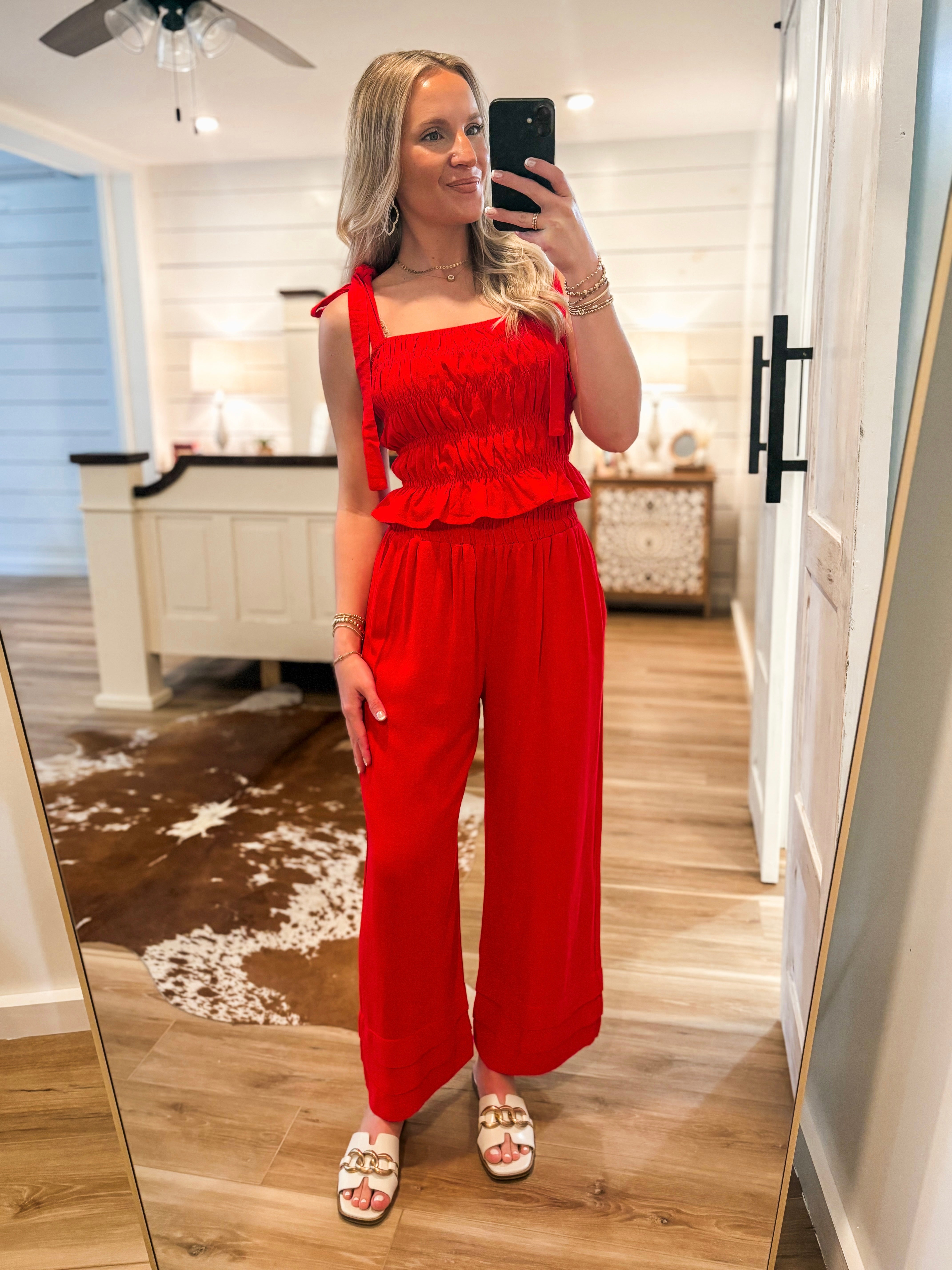 New Adventure Red Linen Tank & Lounge Pant Set