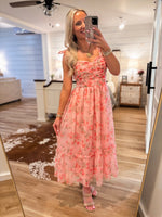 Load image into Gallery viewer, Get Going Pink Floral Organza Midi Dress

