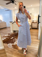 Load image into Gallery viewer, Way Out Blue Stripe Midi Dress
