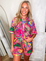 Load image into Gallery viewer, Destination Goals Pink Printed Button Down &amp; Shorts Set
