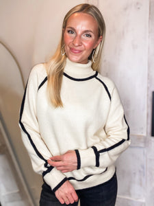 Giving Back Ivory Contrast Turtleneck Sweater