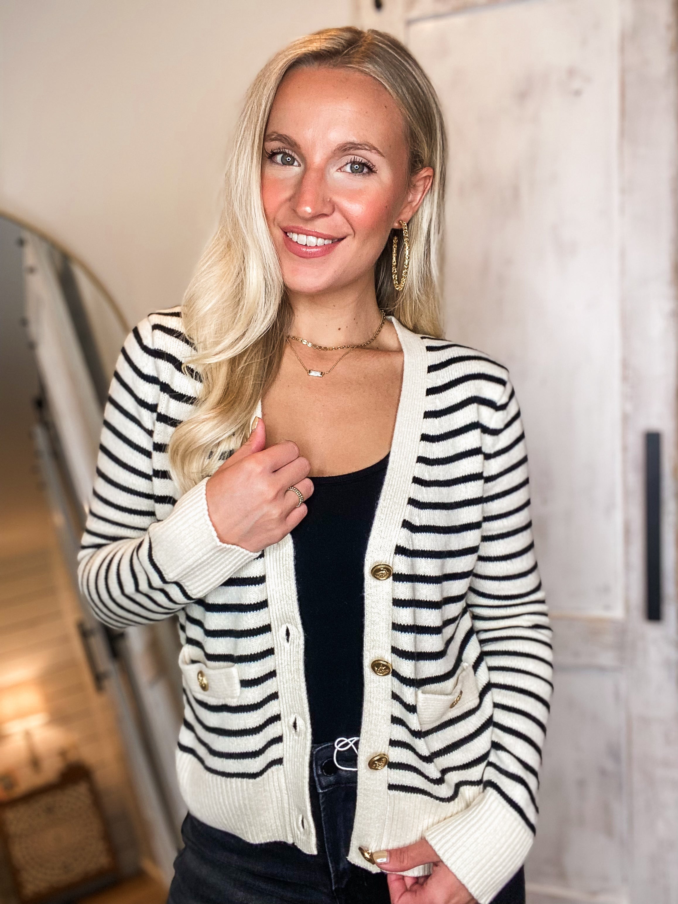 Pretty Tonight Ivory & Black Stripe Cardigan