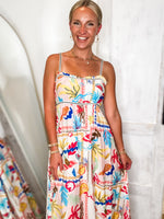 Load image into Gallery viewer, Salty Breeze Coral Tropical Printed Midi Dress
