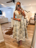 Load image into Gallery viewer, Gold Floral Jacquard Midi Dress
