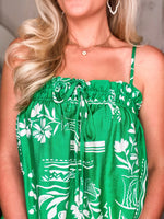 Load image into Gallery viewer, Sailing Away Green &amp; White Floral Tank
