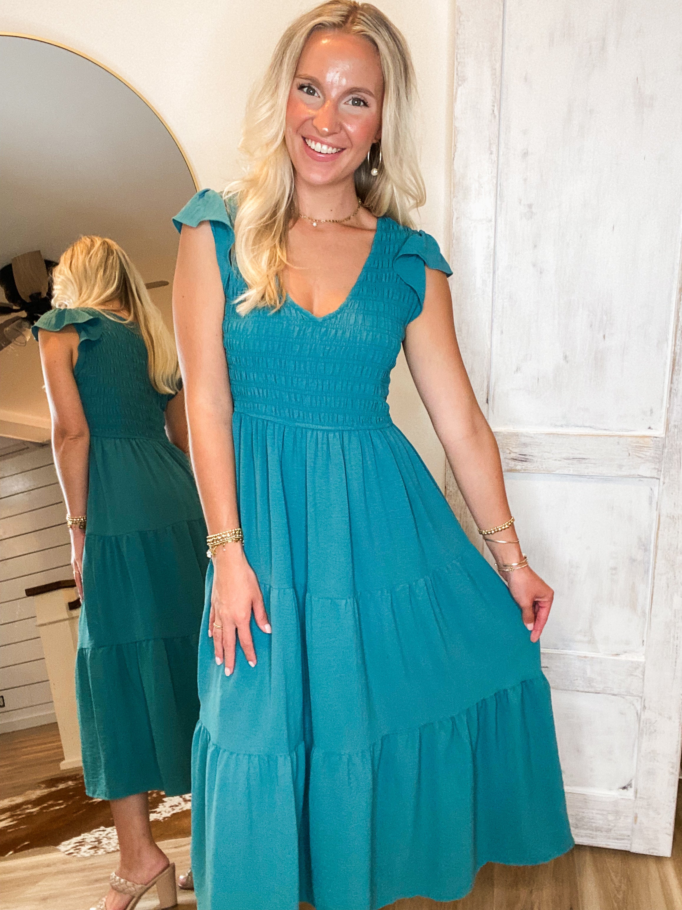 Take My Chance Teal Midi Dress