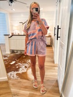Load image into Gallery viewer, Sweet Treat Pink &amp; Blue Stripe UMGEE Tee &amp; Shorts Set
