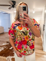 Load image into Gallery viewer, Luminating Kindness Fuchsia Floral Contrast Blouse
