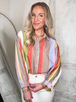 Load image into Gallery viewer, True Feelings Lime &amp; Mocha Striped L/S Blouse
