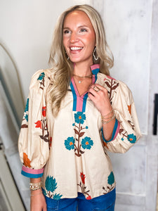 Take Time Ecru Multi Floral Blouse