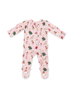 Load image into Gallery viewer, Christmas Dogs Pink Ruffle Back Zip Footie

