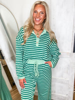 Load image into Gallery viewer, Closer Now Green Stripe Pullover &amp; Lounge Pant Set
