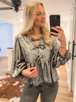 Load image into Gallery viewer, Wait All Night Black Metallic Bow Blouse
