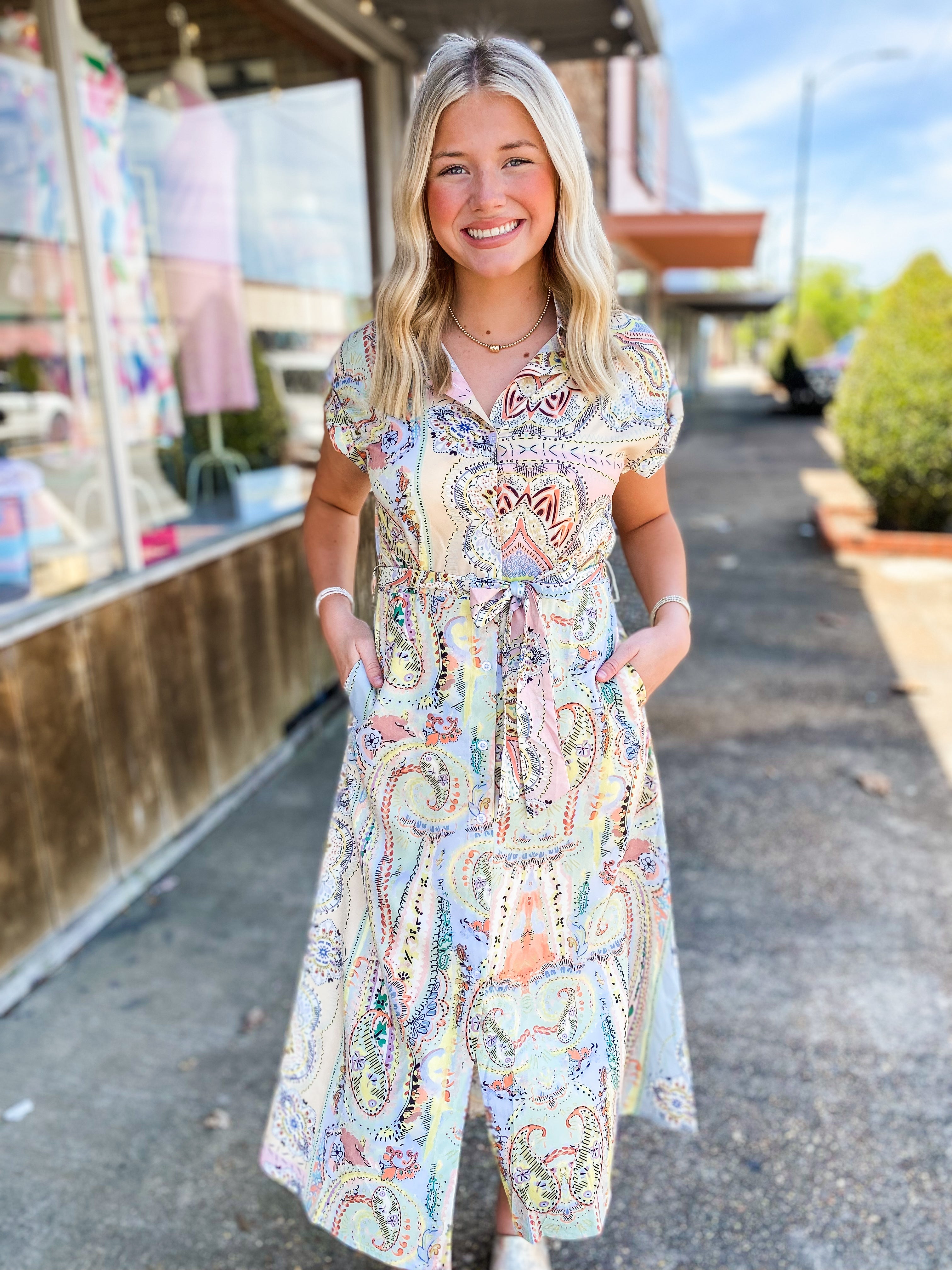 Forever Flawless Powder Blue Paisley Midi Dress