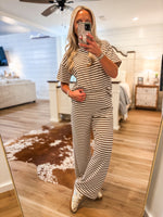 Load image into Gallery viewer, Making Room Brown Stripe Tee &amp; Lounge Pant Set
