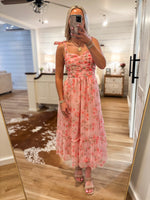 Load image into Gallery viewer, Get Going Pink Floral Organza Midi Dress
