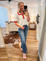 Load image into Gallery viewer, Sweet Remedy Ivory Contrast Knit Blouse
