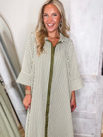 Load image into Gallery viewer, Long Distance Olive Stripe Maxi Dress
