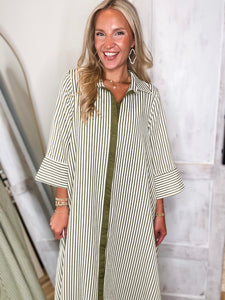 Long Distance Olive Stripe Maxi Dress