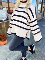 Load image into Gallery viewer, What I Really Want Ivory &amp; Black Striped Turtleneck Sweater
