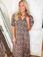 Load image into Gallery viewer, Seeing Now Brown Multi Floral Button Down Midi Dress
