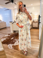 Load image into Gallery viewer, See Me Again Ecru Multi Floral Midi Dress
