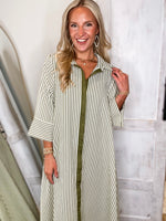 Load image into Gallery viewer, Long Distance Olive Stripe Maxi Dress
