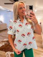 Load image into Gallery viewer, Realizing It Blue Stripe Floral Embroidered Blouse
