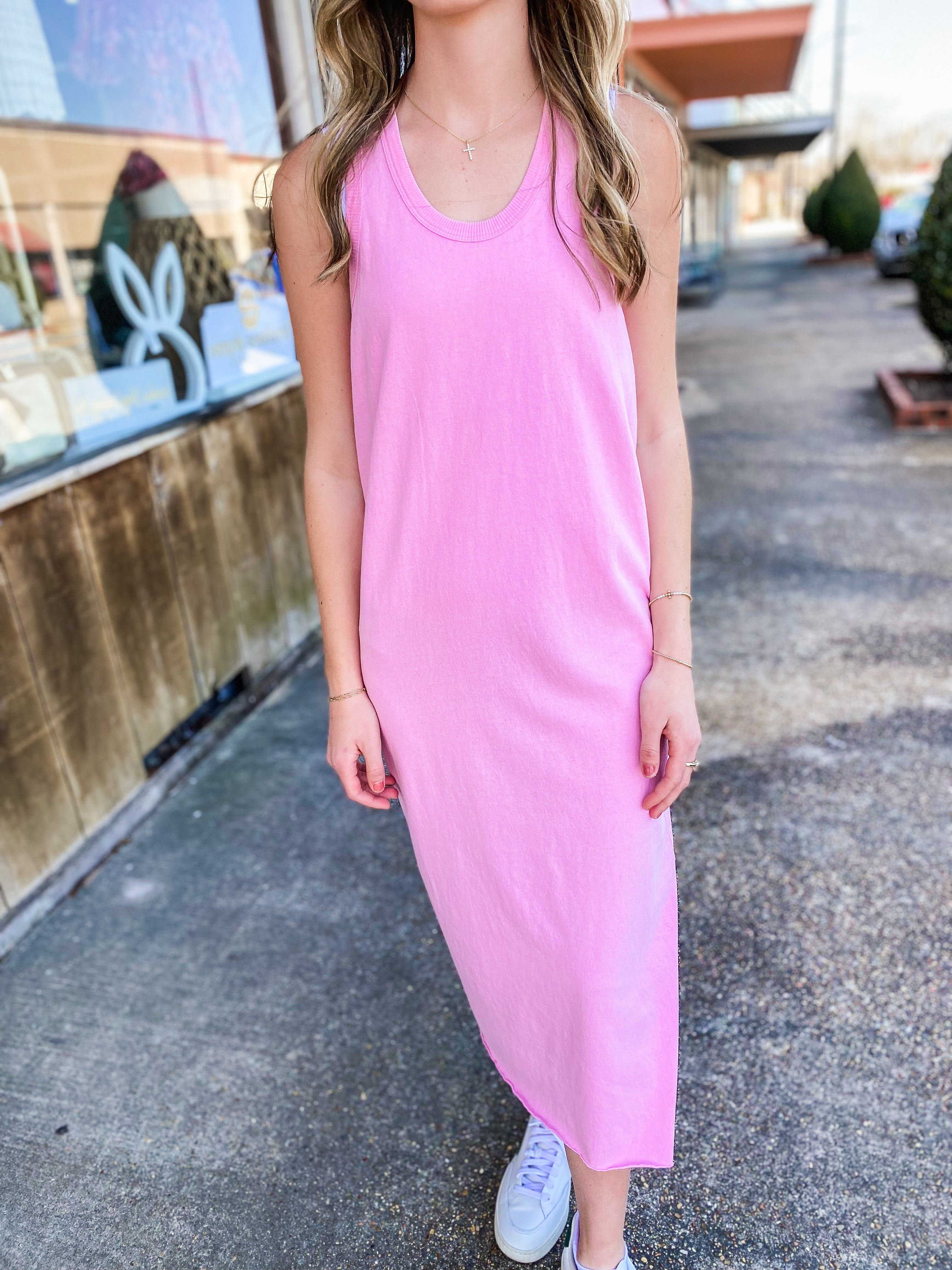 Soft Smiles Powder Pink Tank Midi Dress