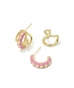 Load image into Gallery viewer, Jane Dark Pink Enamel Gold Huggie Earrings
