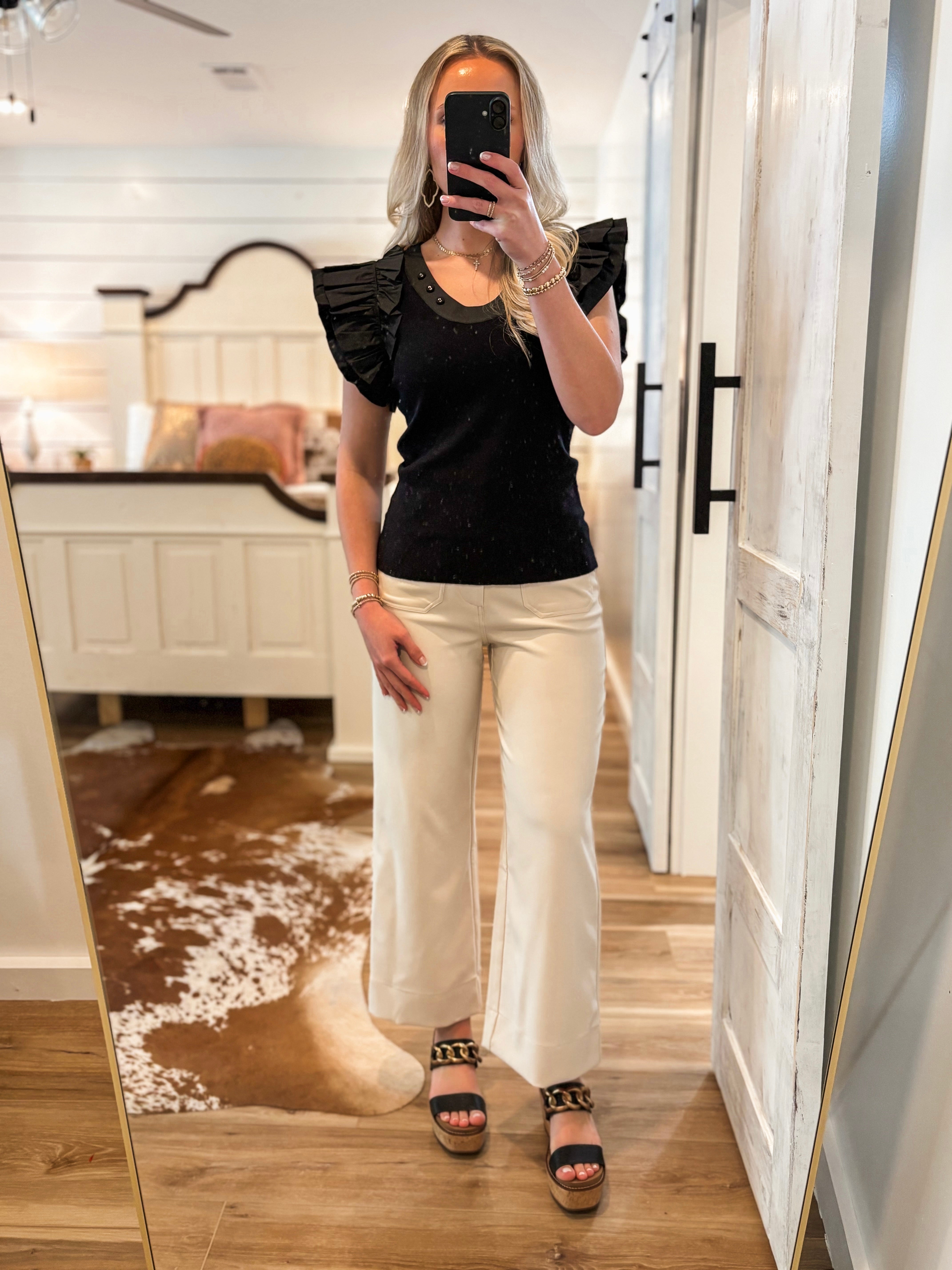 Next Move Black Flutter Sleeve Blouse
