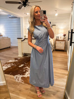 Load image into Gallery viewer, Pretty Things Slate Blue Midi Dress
