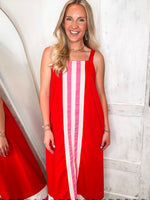 Load image into Gallery viewer, Summer Reservation Red Linen Midi
