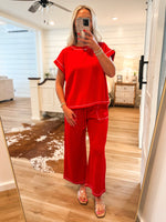 Load image into Gallery viewer, Time To Live Red Scuba Top &amp; Lounge Pant Set
