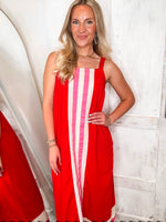 Load image into Gallery viewer, Summer Reservation Red Linen Midi
