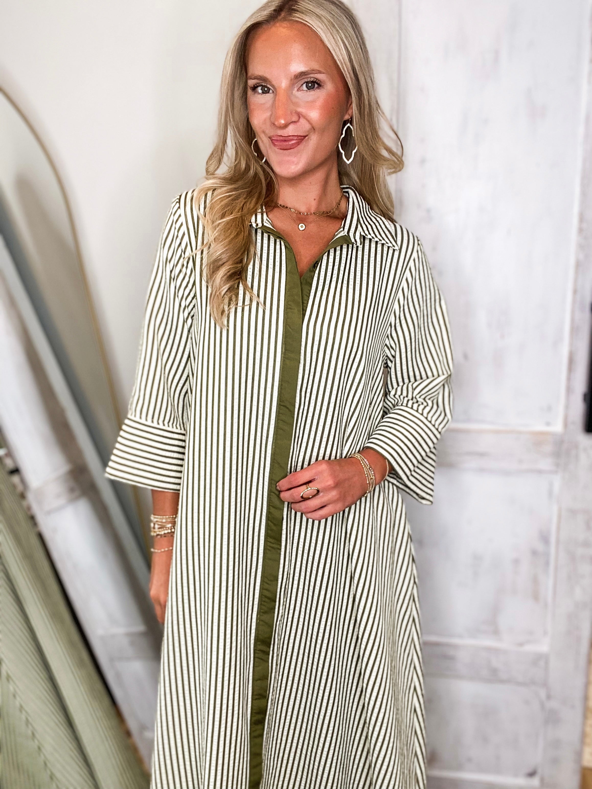 Long Distance Olive Stripe Maxi Dress