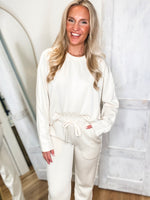 Load image into Gallery viewer, Coming Back Vanilla Satin Trim Sweatshirt &amp; Lounge Pant Set
