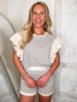 Load image into Gallery viewer, Looking For Less Black Striped Blouse &amp; Shorts Set
